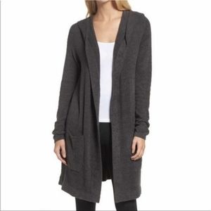 Barefoot Dreams CozyChic Lite Coastal Hooded Cardigan Carbon S